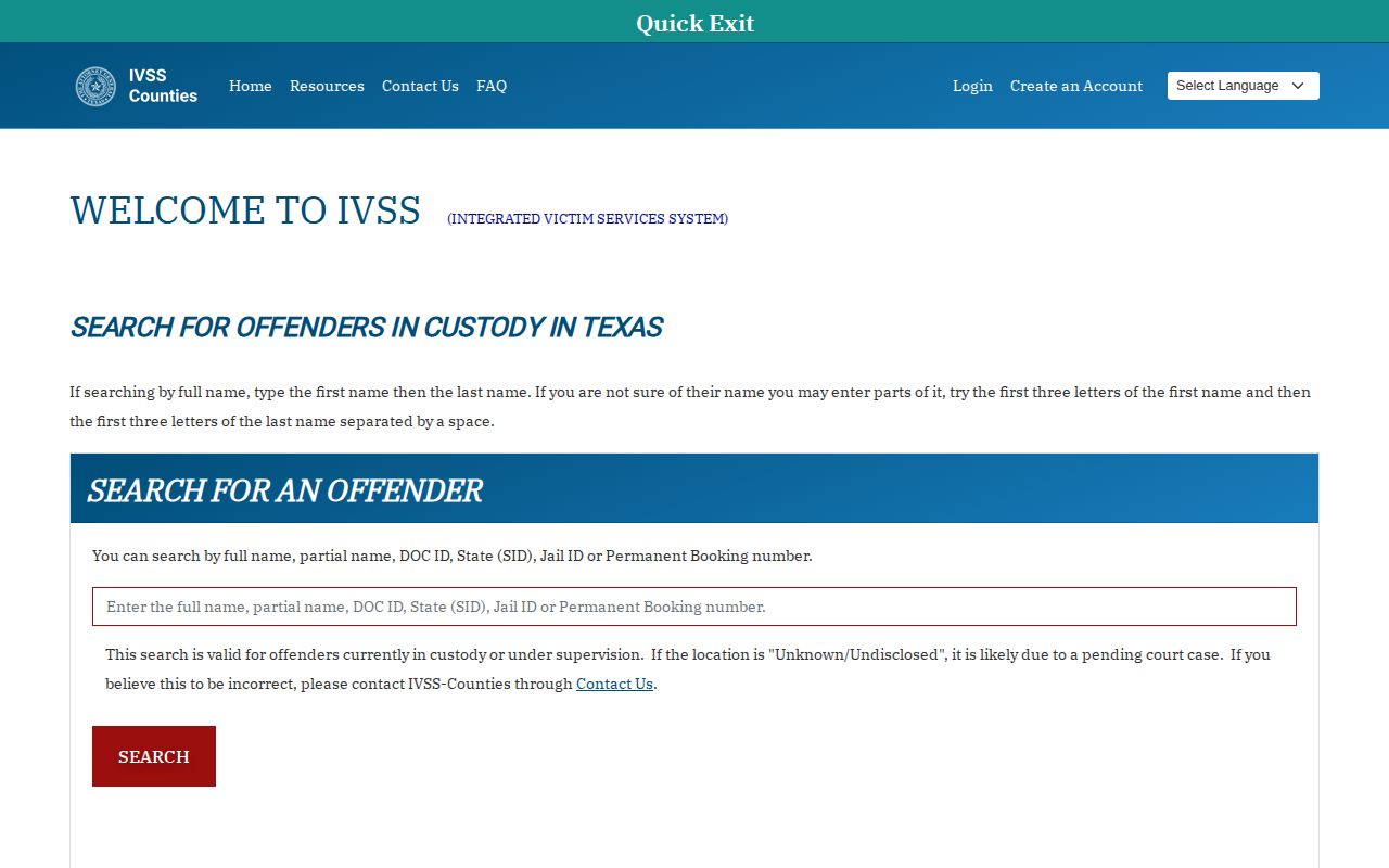 Texas IVSS-Counties search for Falls County release alerts