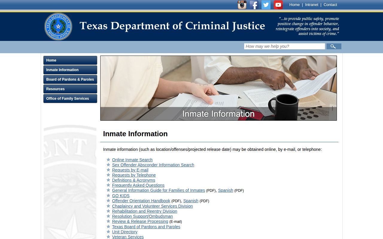 William P. Hobby Unit offender release search at TDCJ information hub